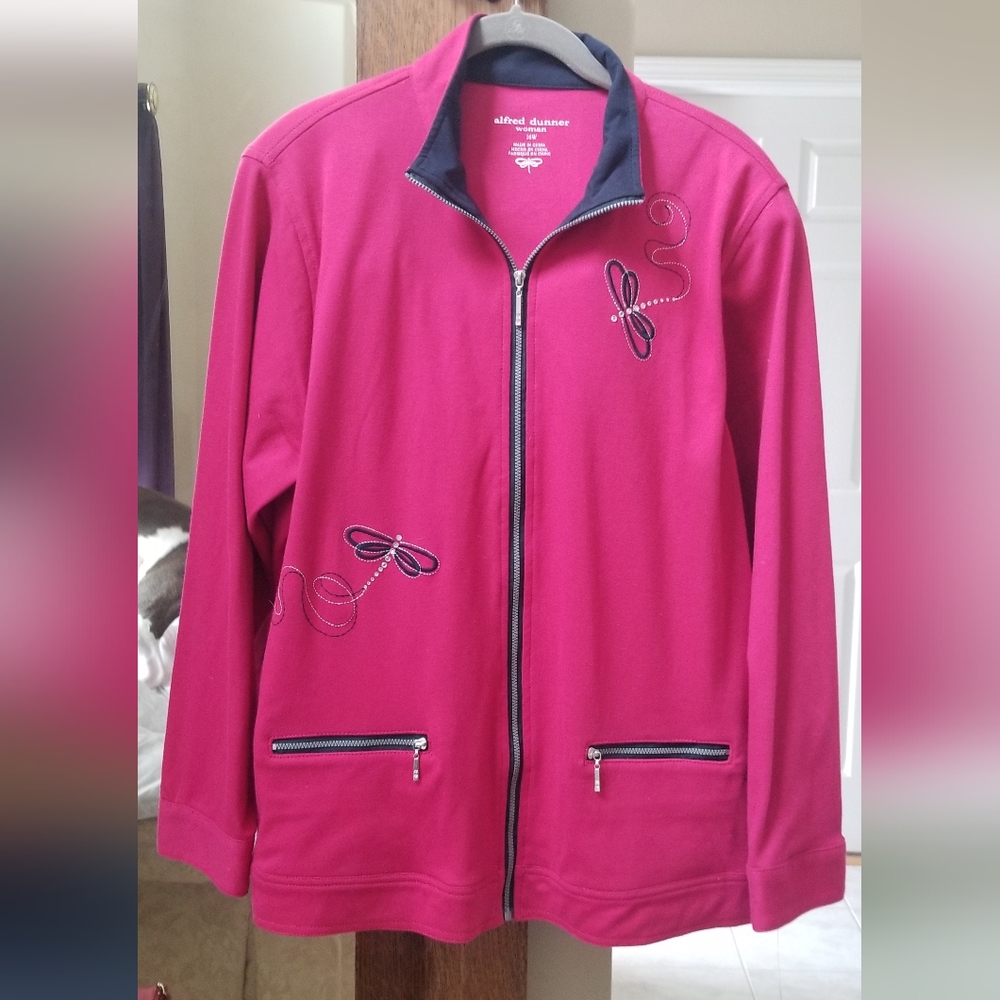 Alfred Dunner Pink Rhinestone Dragonfly Embroidered Lightweight Jacket